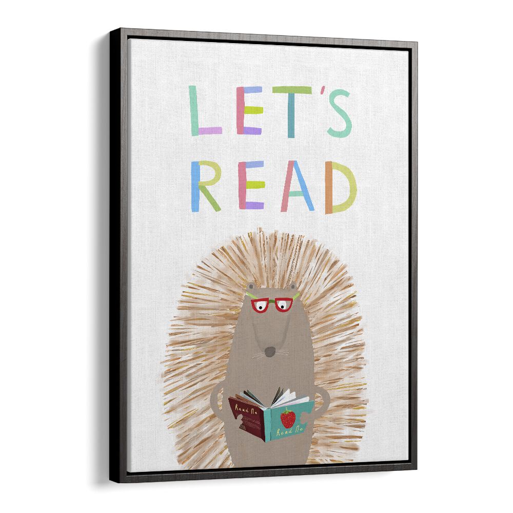 Lets Read With Cute Hedgehog By Carla Daly Kids Painting in Black Floater Frame