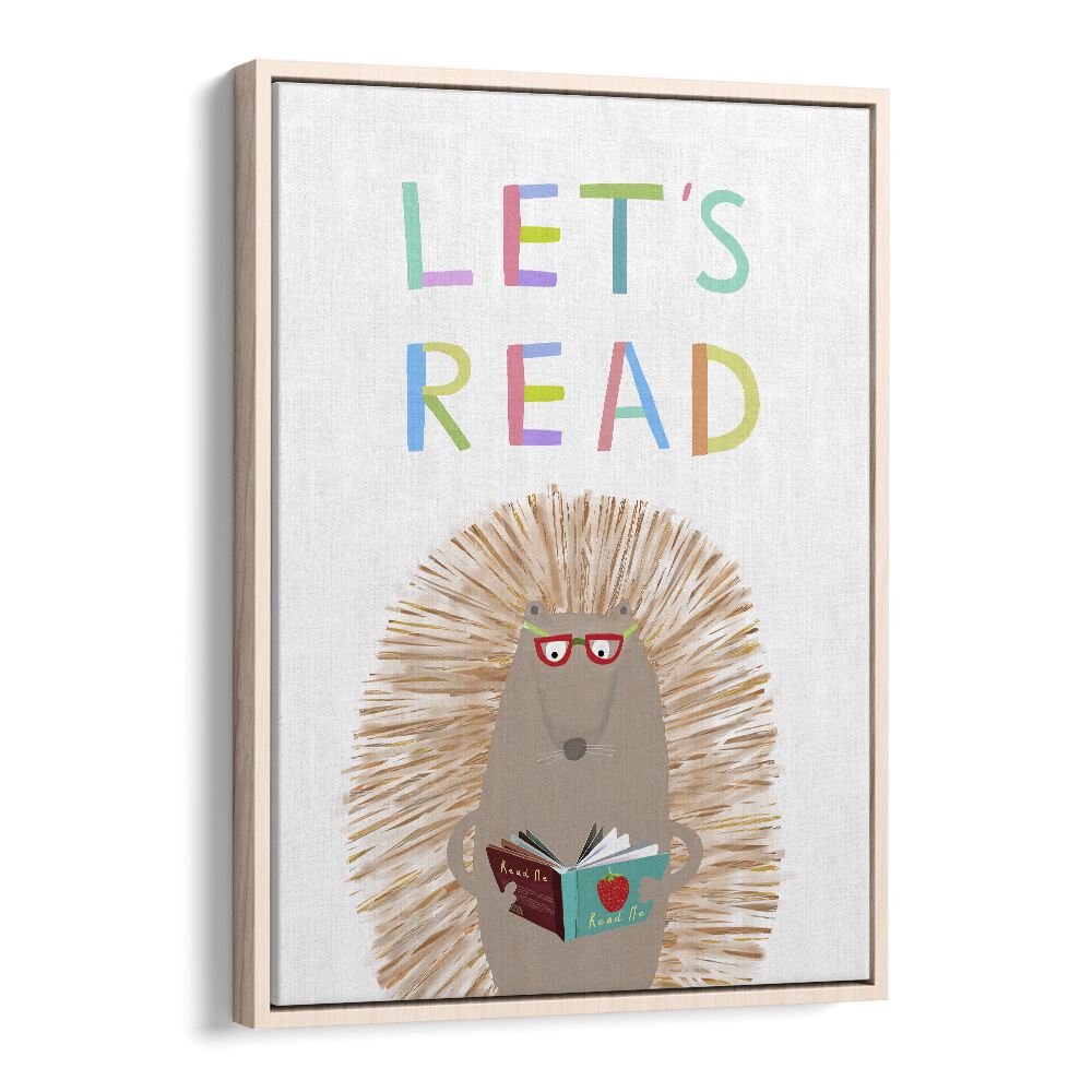 Lets Read With Cute Hedgehog By Carla Daly Kids Painting in Oak Wood Floater Frame