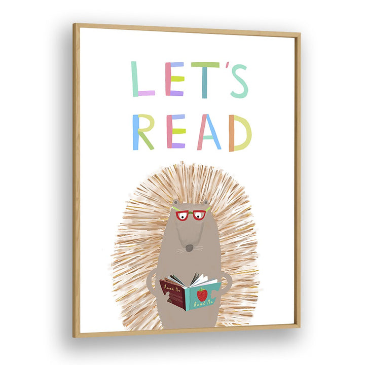 Lets Read With Cute Hedgehog By Carla Daly Kids Painting in Oak Wood Plain Frame