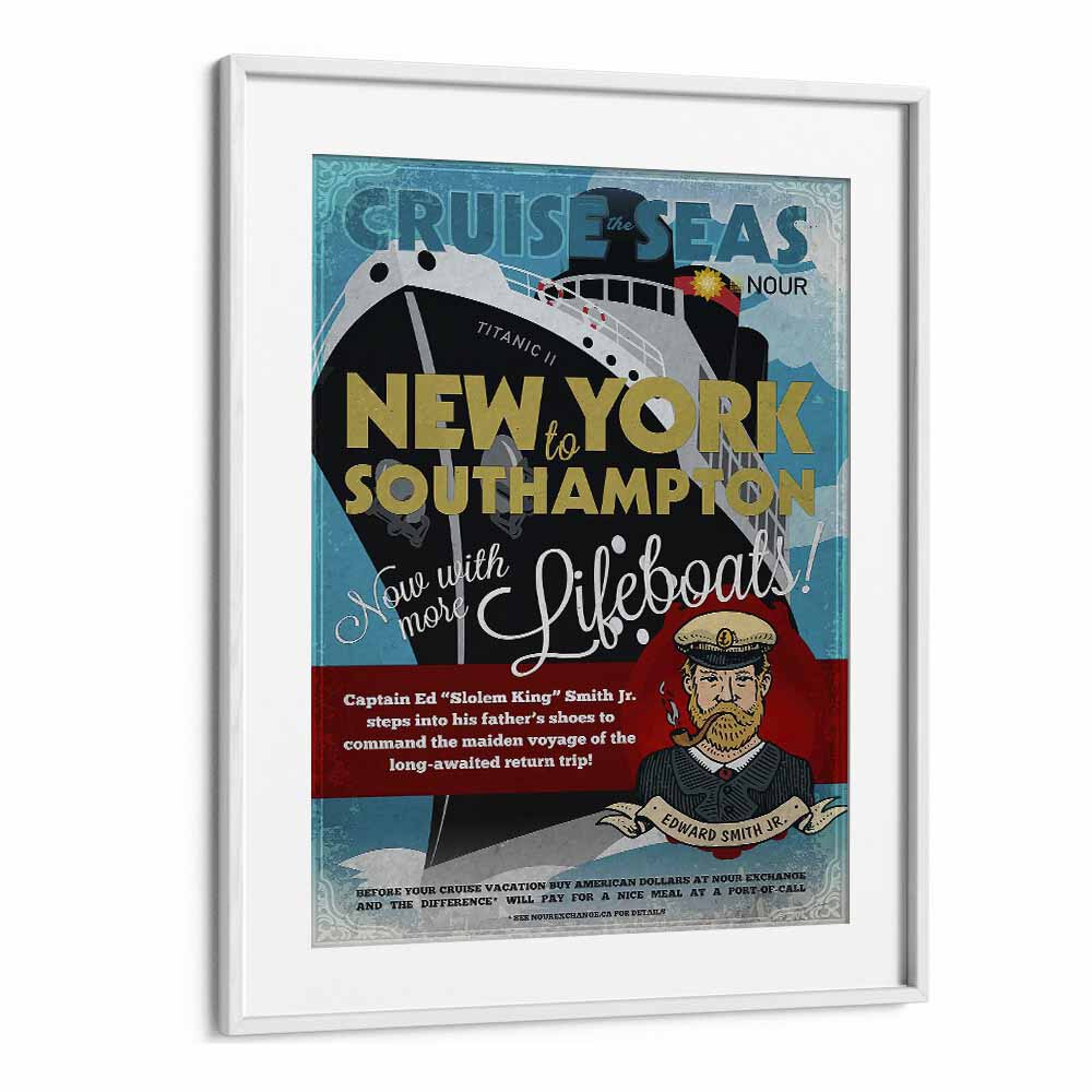 Life Boats  Retro Travel Posters in White Frame With Mount