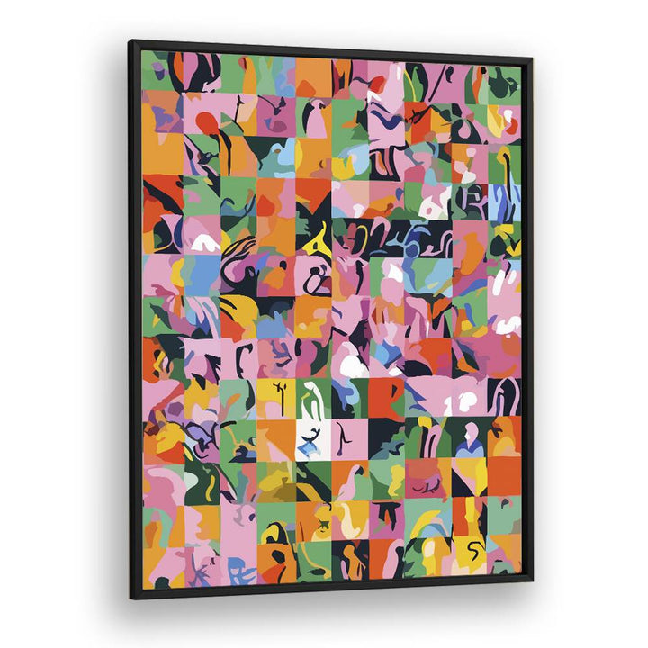 Life On A Checkboard By Uma Gokhale Abstract Paintings in Black Plain Frame