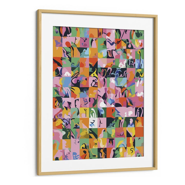 Life On A Checkboard By Uma Gokhale Abstract Paintings in Oak Wood Frame With Mount