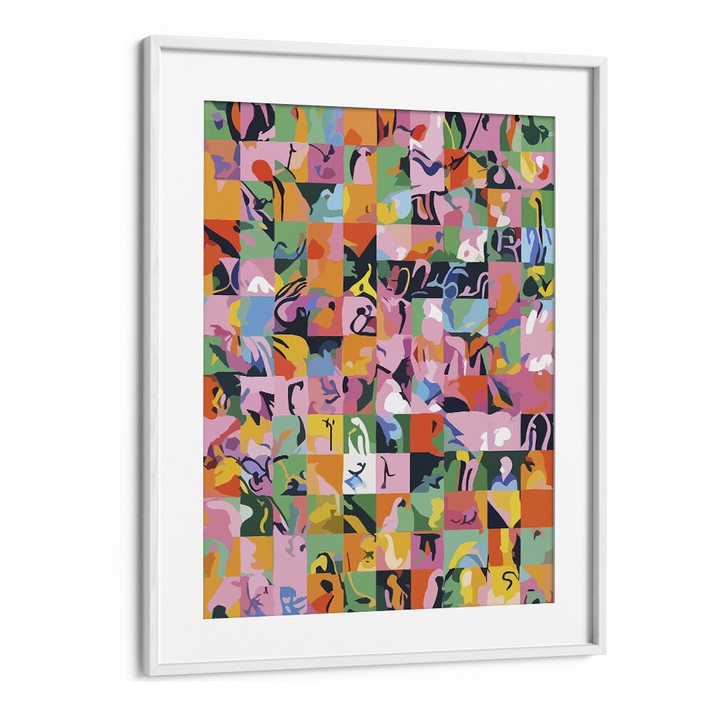 Life On A Checkboard By Uma Gokhale Abstract Paintings in White Frame With Mount