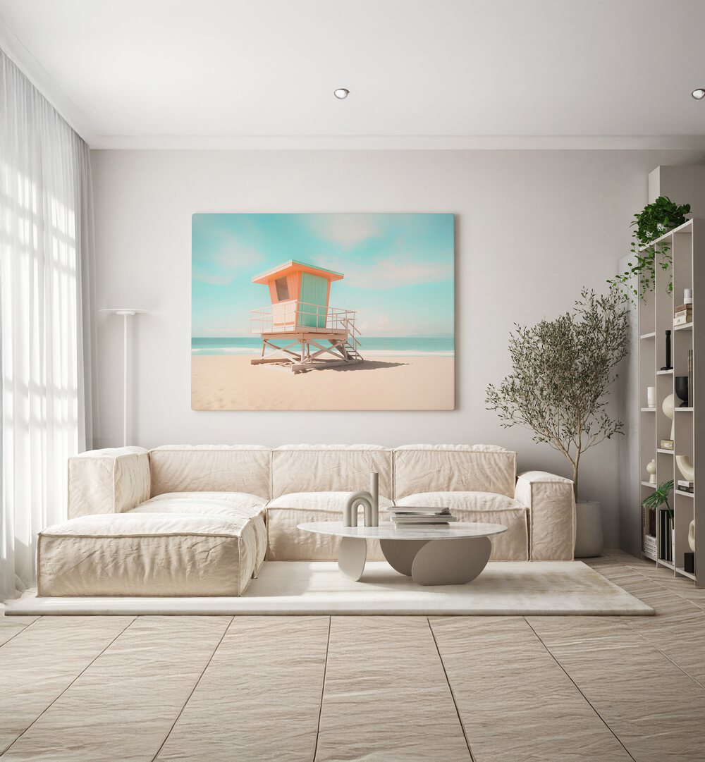 LIFEGUARD TOWER MOODS, BEACH PAINTINGS bring vibrant coastal charm to your space with a stylish lifeguard tower design.