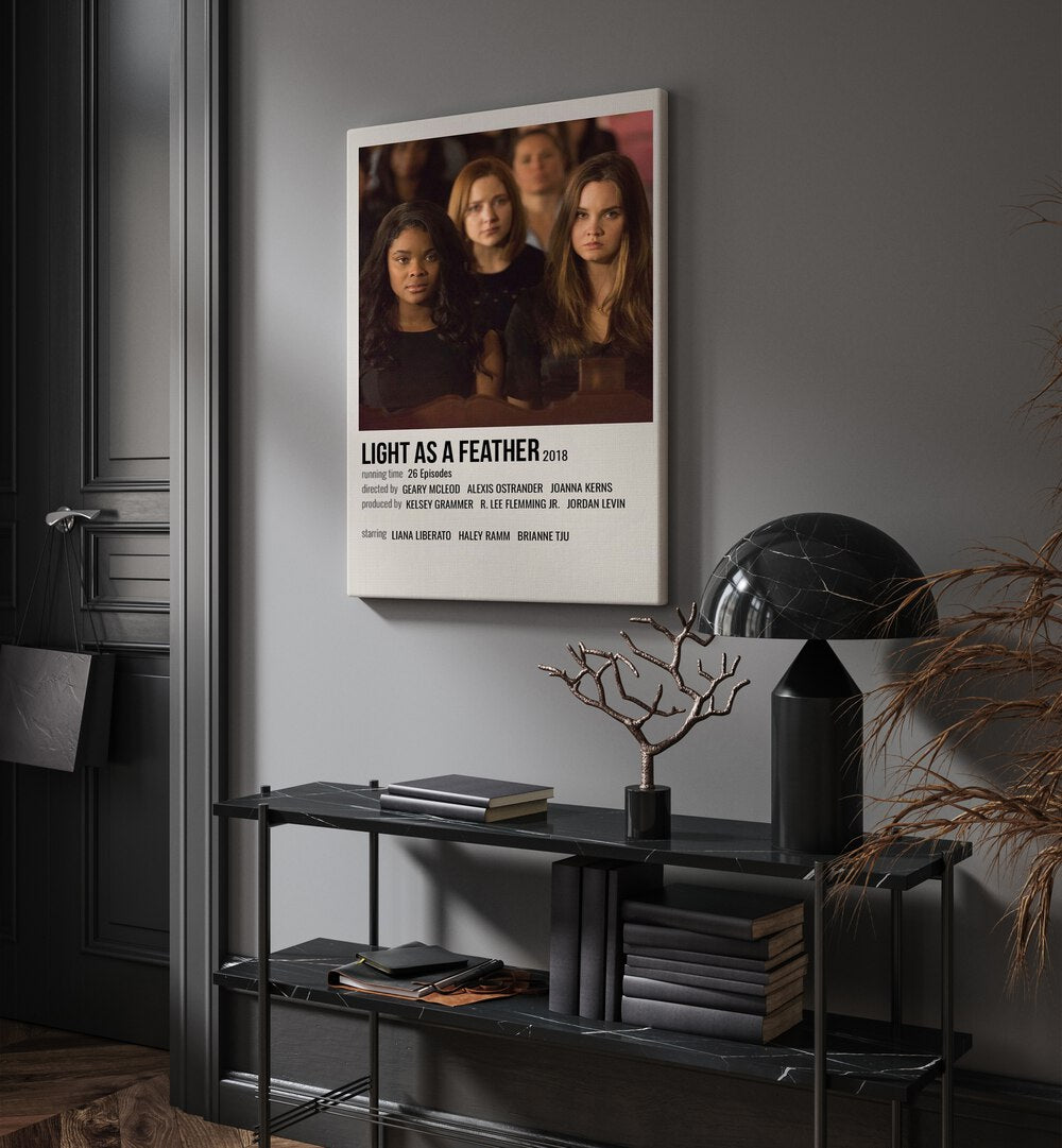 Light As Feather 2018 Movie Posters in Gallery Wrap hanging on wall above console table beside door and window