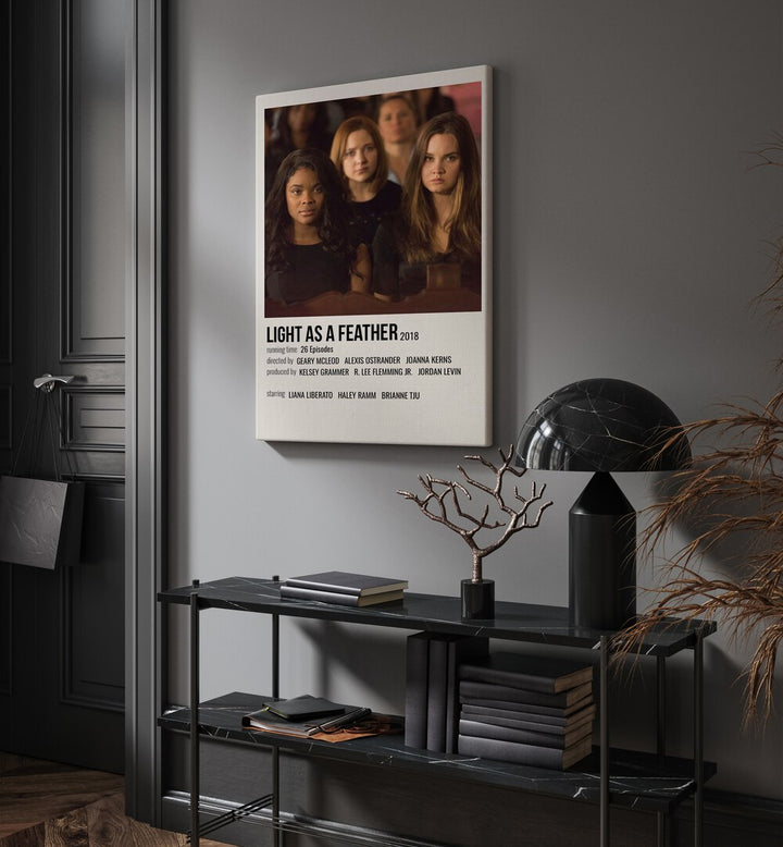 Light As Feather 2018 Movie Posters in Gallery Wrap hanging on wall above console table beside door and window