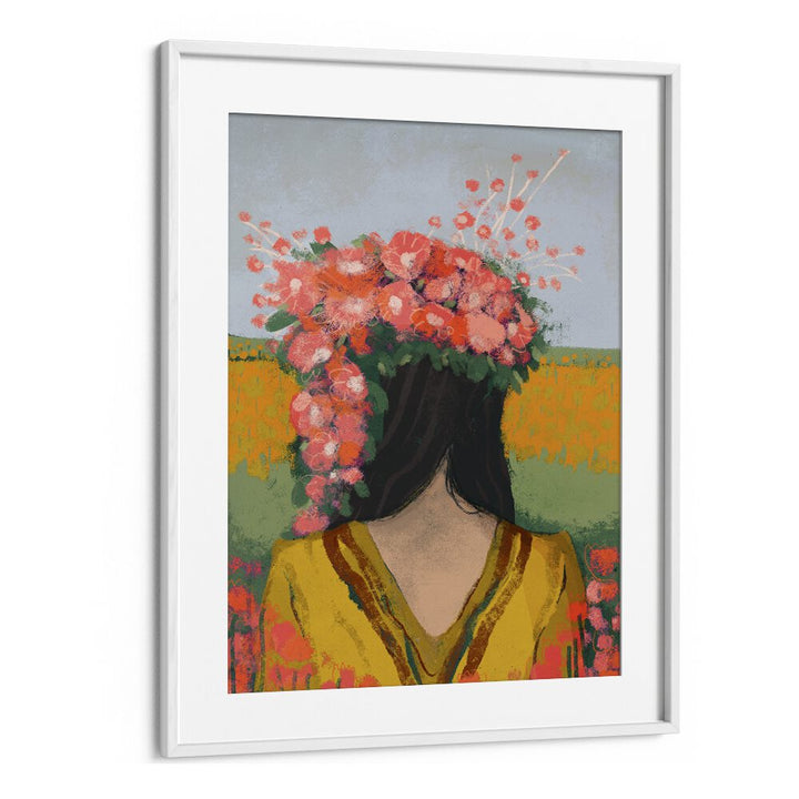 Like the First Day by Treechild Women Illustration Paintings in White Frame With Mount