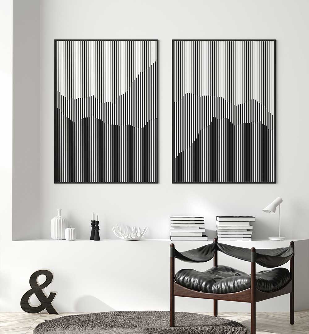 LINES OF STILLNESS SET , SET OF 2 PAINTINGS