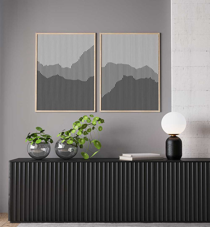 LINES OF STILLNESS SET , SET OF 2 PAINTINGS