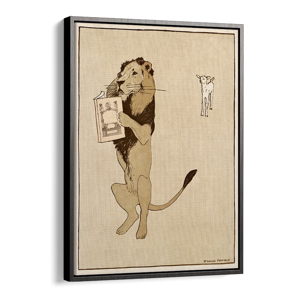 Lion And A Book 1894 Vintage Paintings in Black Floater Frame