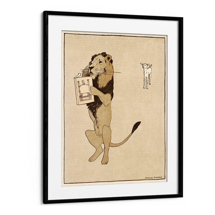 Lion And A Book 1894 Vintage Paintings in Black Frame With Mount