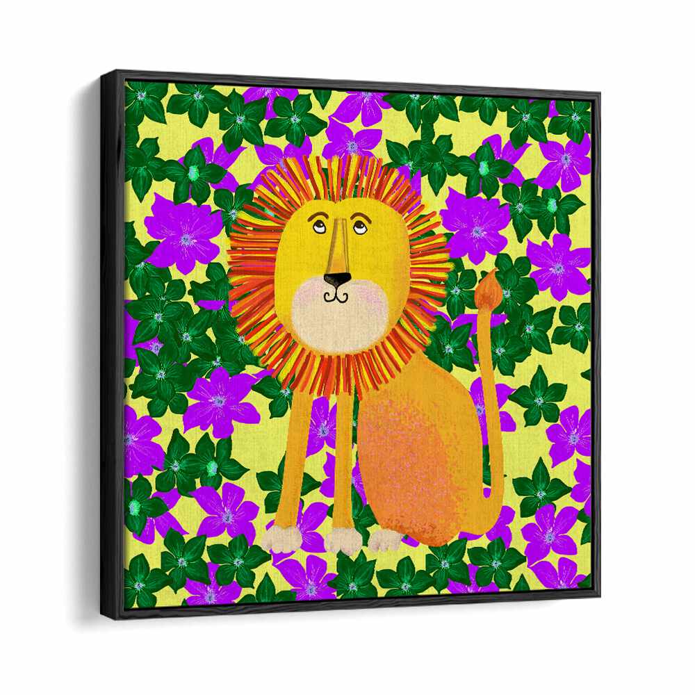 Lion In Flowers By Lynnda Rakos Pop Art Paintings Pop Art Prints in Black Floater Frame