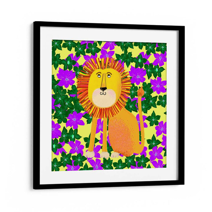 Lion In Flowers By Lynnda Rakos Pop Art Paintings Pop Art Prints in Black Frame With Mount