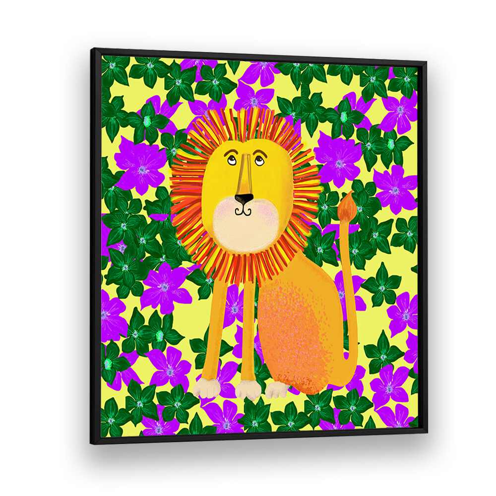 Lion In Flowers By Lynnda Rakos Pop Art Paintings Pop Art Prints in Black Plain Frame