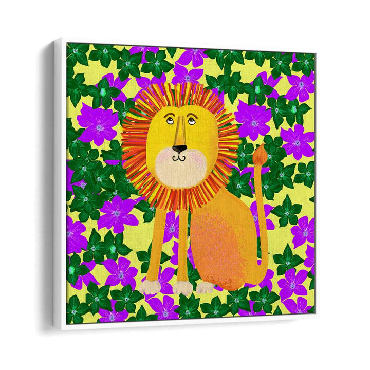 Lion In Flowers By Lynnda Rakos Pop Art Paintings Pop Art Prints in White Floater Frame