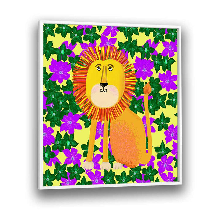 Lion In Flowers By Lynnda Rakos Pop Art Paintings Pop Art Prints in White Plain Frame