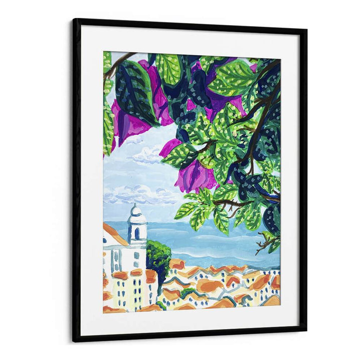 Lisbon By Key And Sea Creative Travel Art Print in Black Frame With Mount