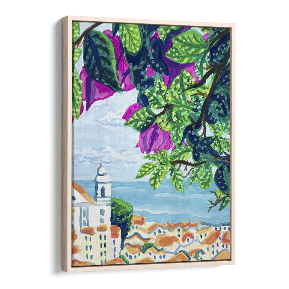 Lisbon By Key And Sea Creative Travel Art Print in Oak Wood Floater Frame