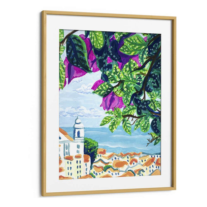 Lisbon By Key And Sea Creative Travel Art Print in Oak Wood Frame With Mount