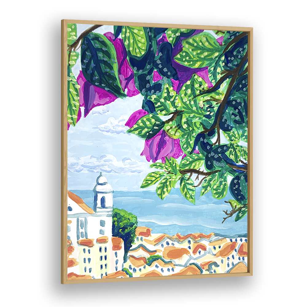 Lisbon By Key And Sea Creative Travel Art Print in Oak Wood Plain Frame