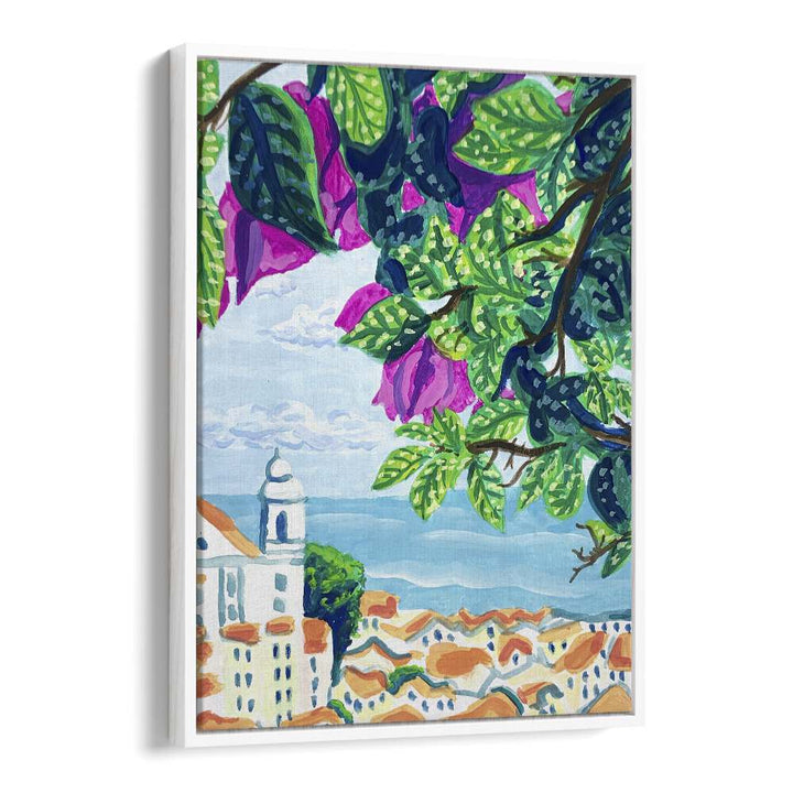 Lisbon By Key And Sea Creative Travel Art Print in White Floater Frame