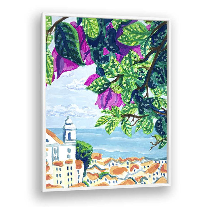 Lisbon By Key And Sea Creative Travel Art Print in White Plain Frame