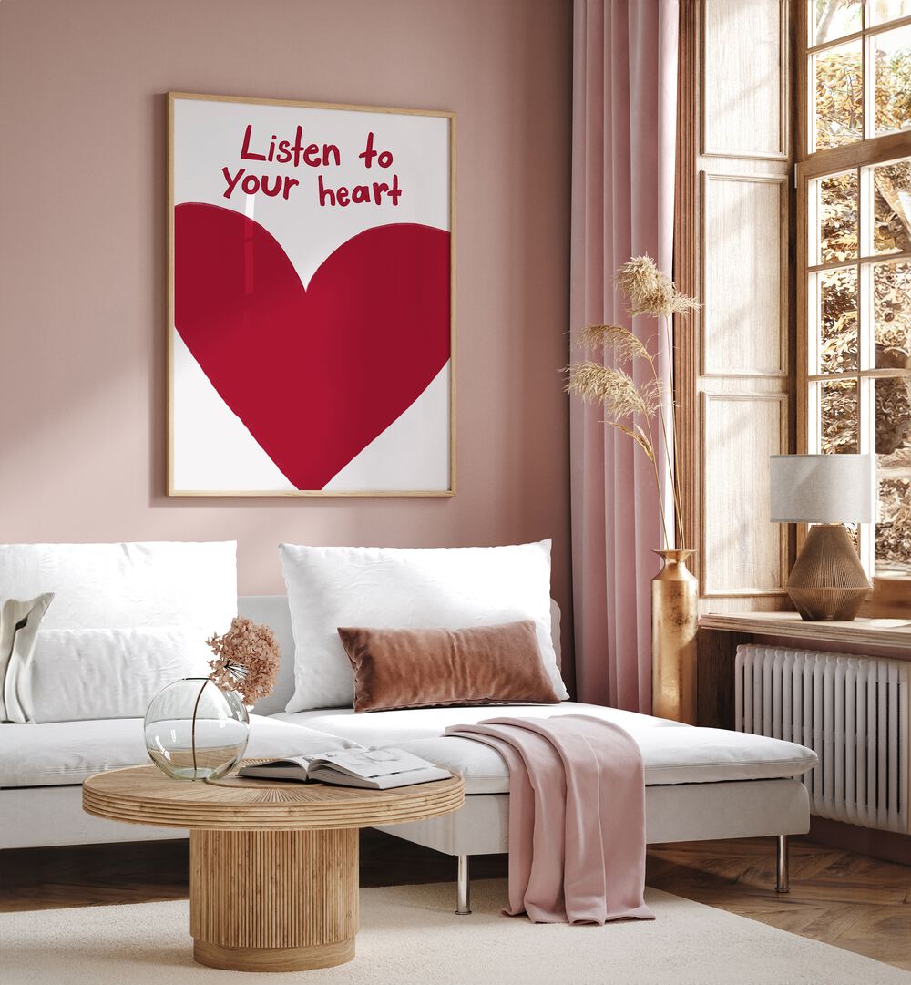 Inspire your space with LISTEN TO YOUR HEART, QUOTES AND TYPOGRAPHY POSTERS by Athene Fritsch, featuring a bold heart design.