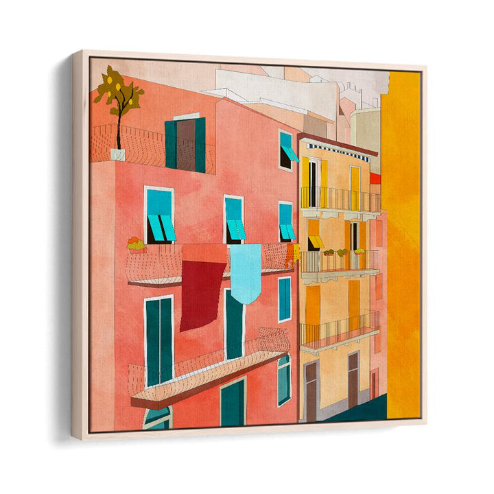 Little Italy Houses By Ana Rut Bre Landscape Art Prints in Oak Wood Floater Frame