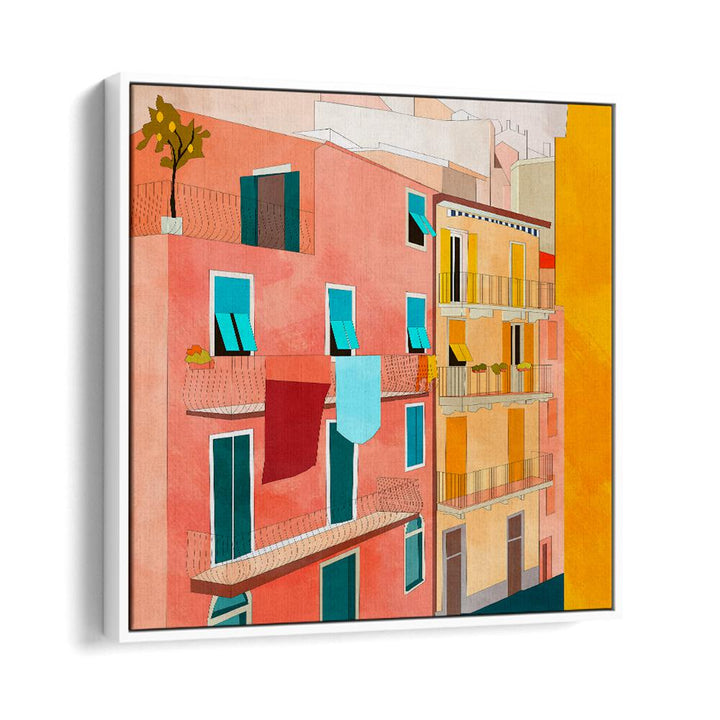 Little Italy Houses By Ana Rut Bre Landscape Art Prints in White Floater Frame