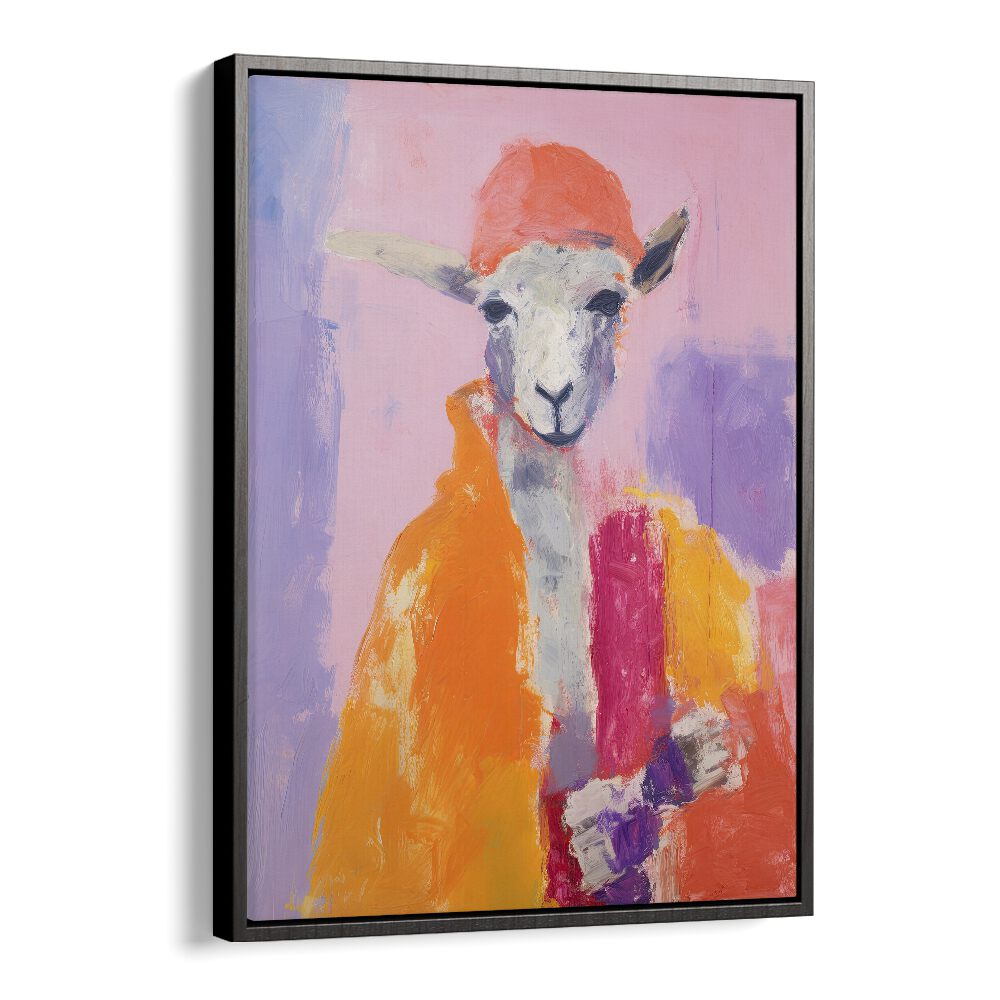 Little Lamb  Kids Paintings in Black Floater Frame