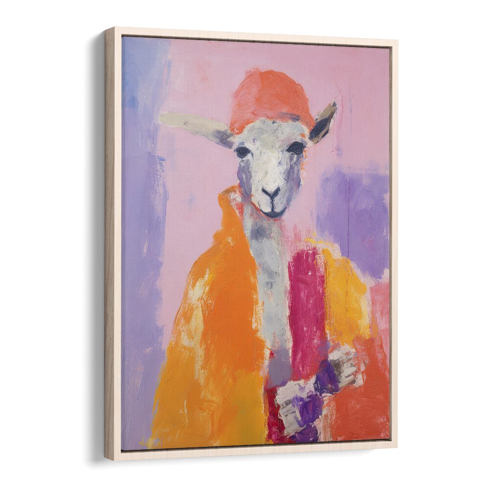 Little Lamb  Kids Paintings in Oak Wood Floater Frame