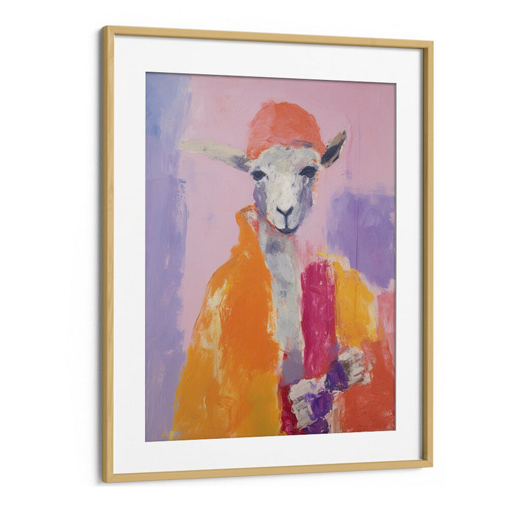 Little Lamb  Kids Paintings in Oak Wood Frame With Mount