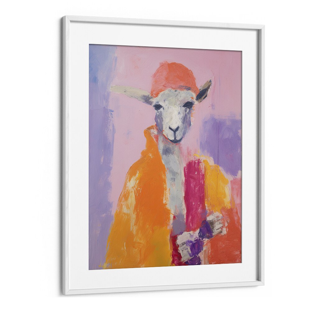 Little Lamb  Kids Paintings in White Frame With Mount