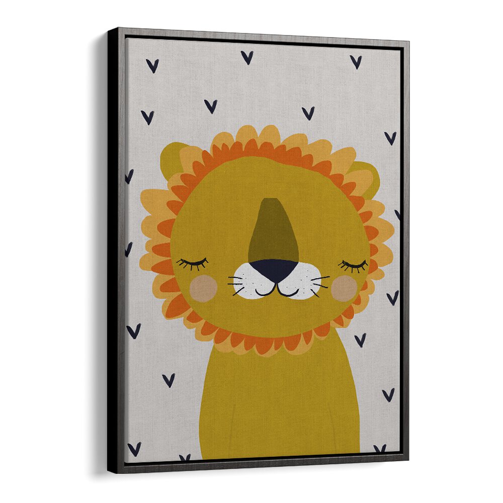 Little Lion by Treechild Kids Room Paintings in Black Floater Frame