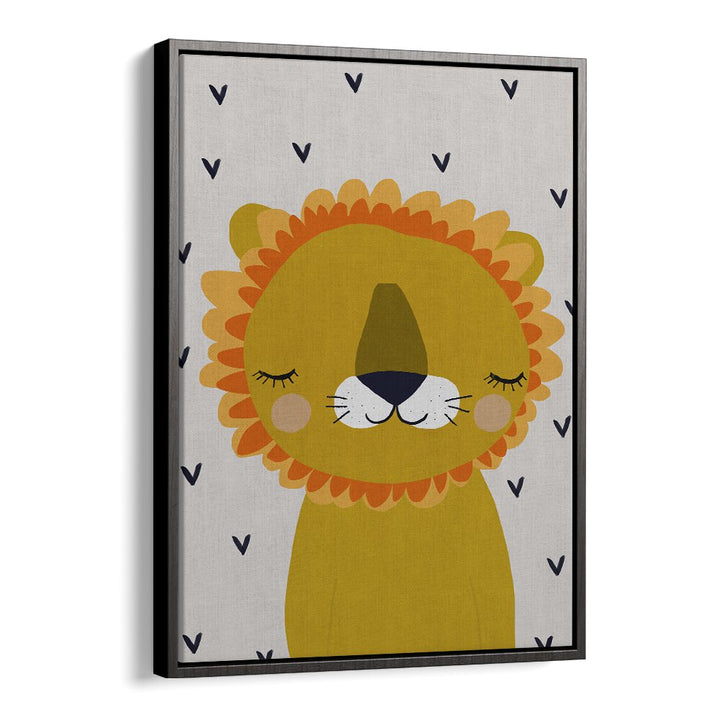 Little Lion by Treechild Kids Room Paintings in Black Floater Frame