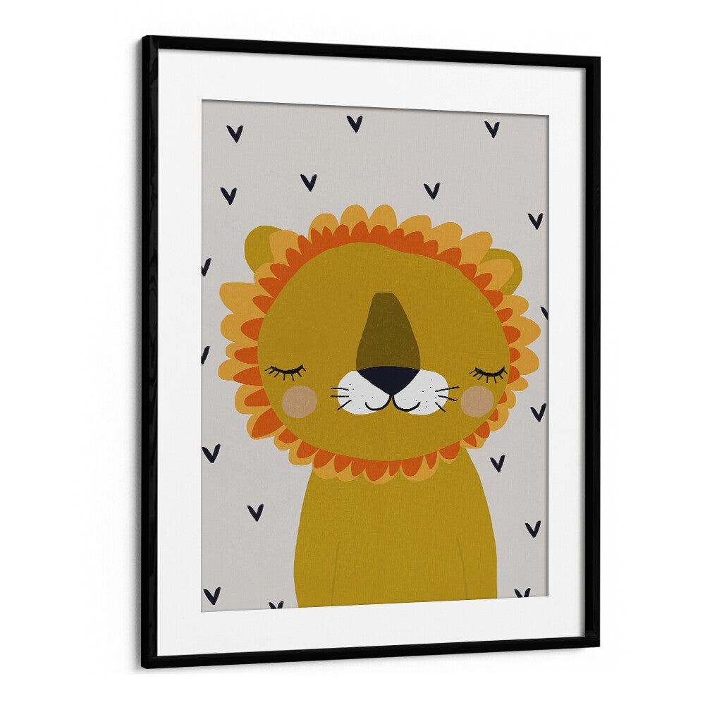 Little Lion by Treechild Kids Room Paintings in Black Frame With Mount