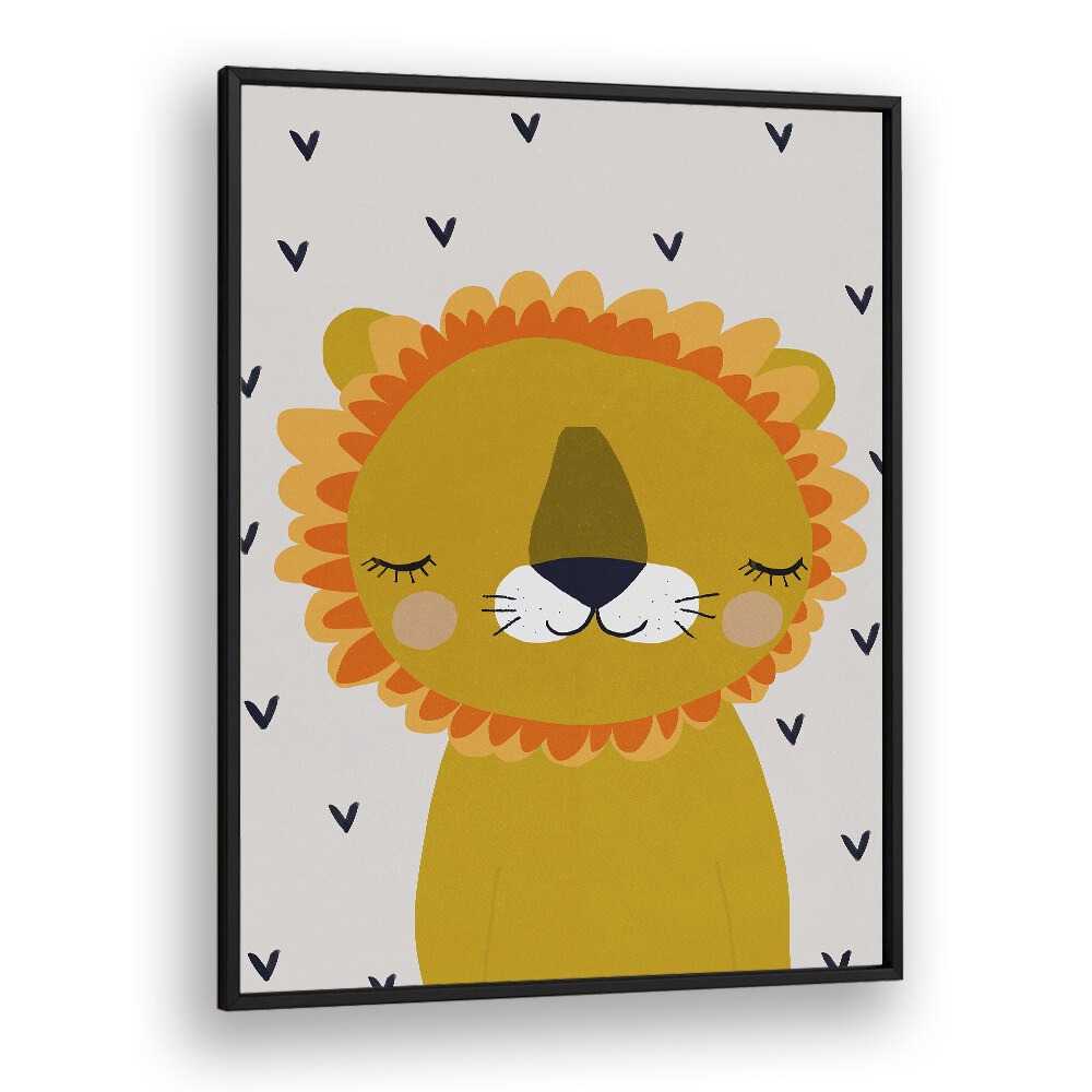 Little Lion by Treechild Kids Room Paintings in Black Plain Frame