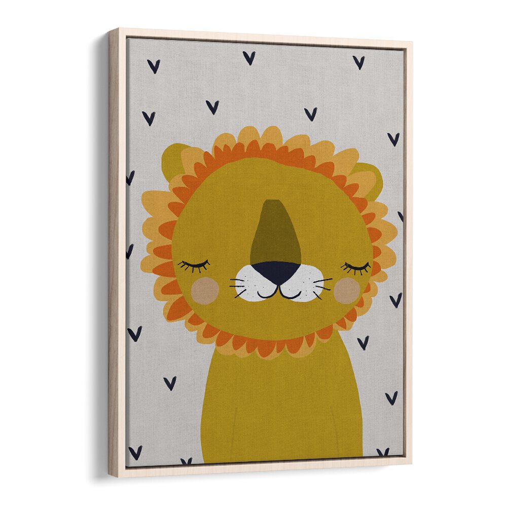 Little Lion by Treechild Kids Room Paintings in Oak Wood Floater Frame