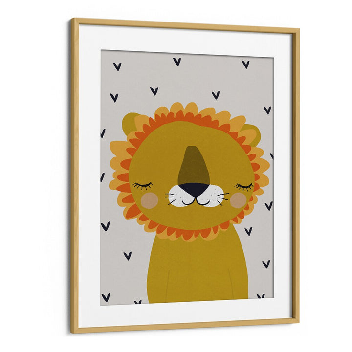 Little Lion by Treechild Kids Room Paintings in Oak Wood Frame With Mount