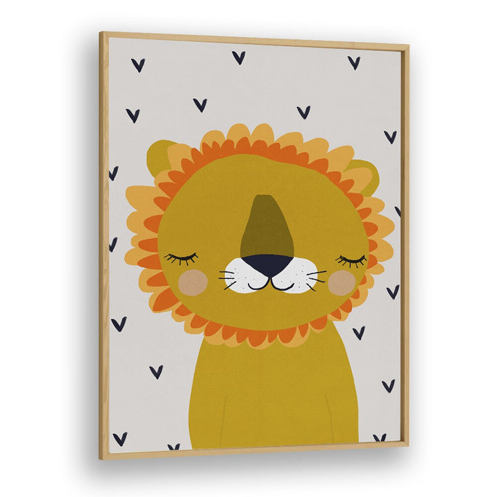 Little Lion by Treechild Kids Room Paintings in Oak Wood Plain Frame