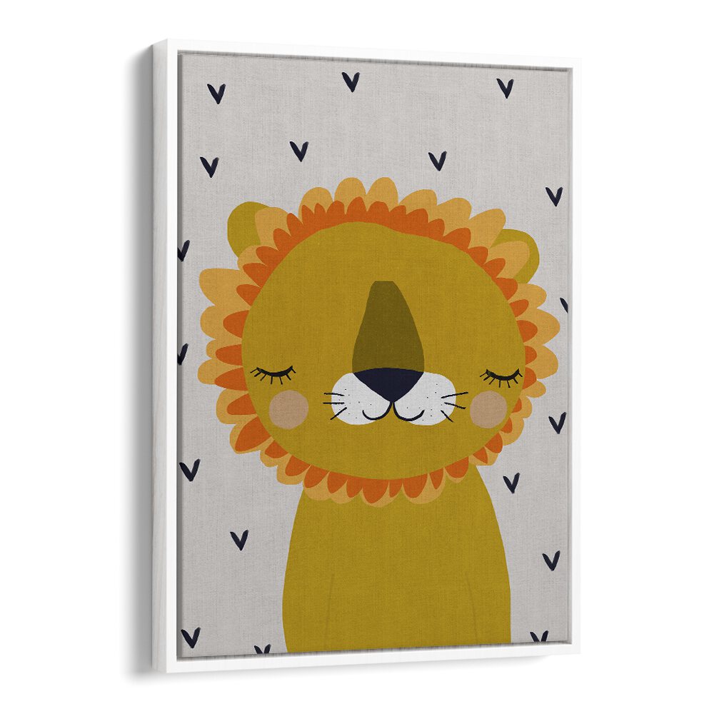 Little Lion by Treechild Kids Room Paintings in White Floater Frame