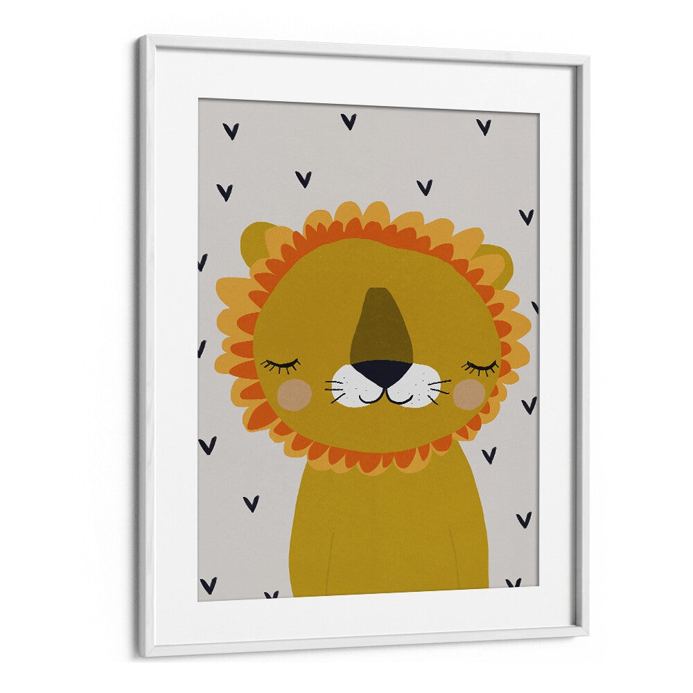 Little Lion by Treechild Kids Room Paintings in White Frame With Mount