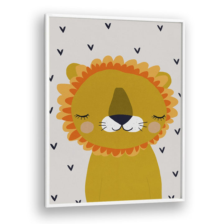 Little Lion by Treechild Kids Room Paintings in White Plain Frame