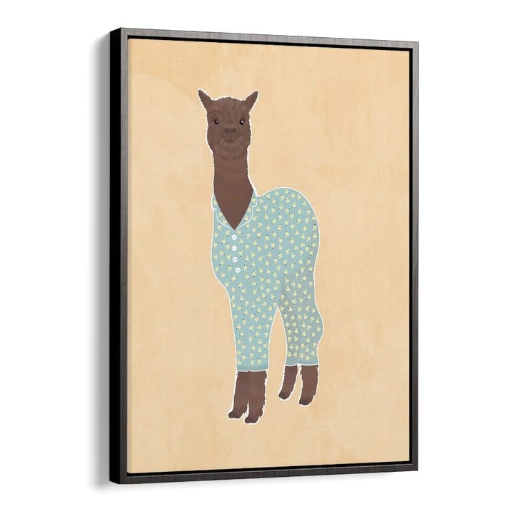 Llama In Pjs Kids Paintings in Black Floater Frame