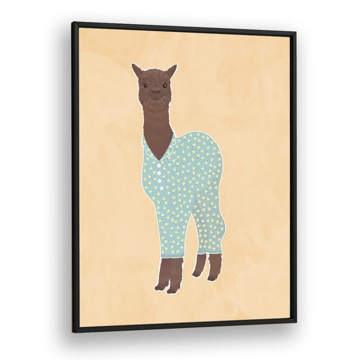 Llama In Pjs Kids Paintings in Black Plain Frame