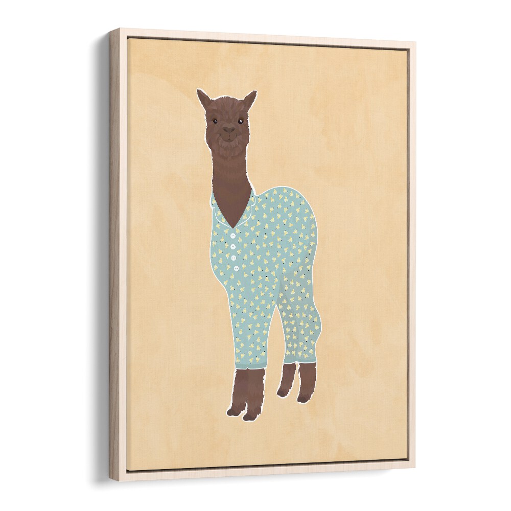 Llama In Pjs  Kids Paintings in Oak Wood Floater Frame