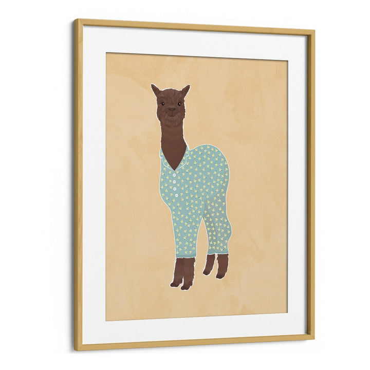 Llama In Pjs Kids Paintings in Oak Wood Frame With Mount