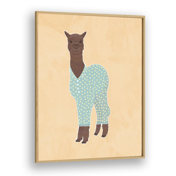 Llama In Pjs Kids Paintings in Oak Wood Plain Frame