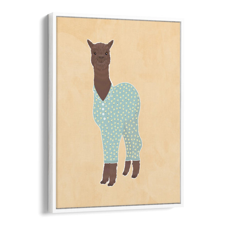 Llama In Pjs  Kids Paintings in White Floater Frame