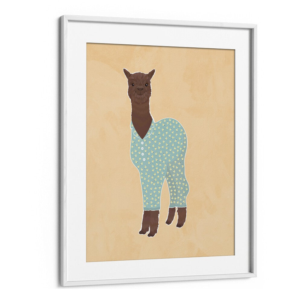 Llama In Pjs Kids Paintings in White Frame With Mount